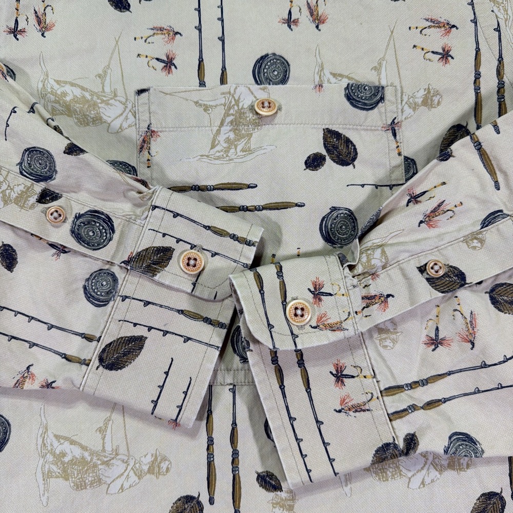 Vintage Ruff Hewn Fly Fishing All Over Print Button Down Shirt Size XL 90s - Picture 3 of 7